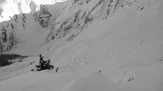 Looking down at the lower route that I'd ski later 