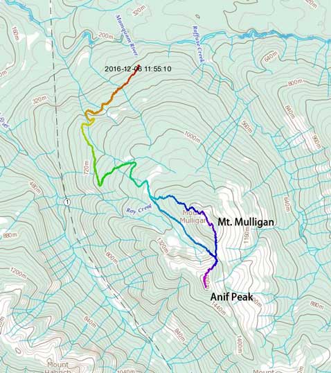Anif Peak and Mt. Mulligan winter ascent route