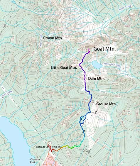 Ascent route for Dam, Little Goat and Goat Mountain