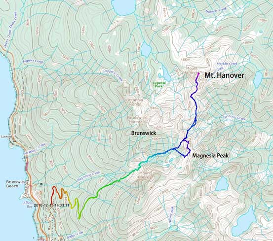 Ascent route for Magnesia Peak and Mt. Hanover via Magnesia Meadows