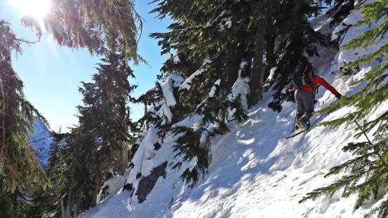 Me attacking the steepest pitch diagonally to the left. Photo by Alan Blair