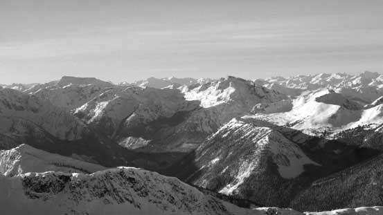 Looking up the Van Horlick Creek drainage towards Gideon, Asherah and Snowspider Mountain