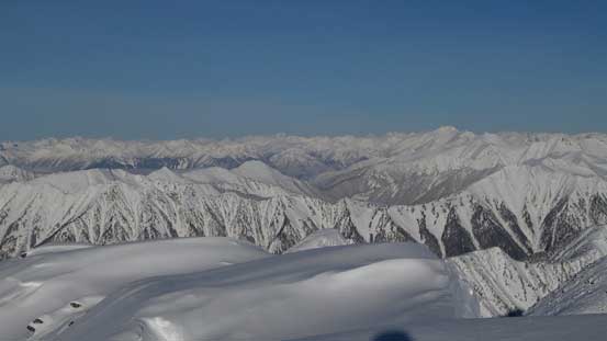 The sea of peaks looking north. Whitecap Mountain dominates the skyline