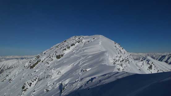 Time to go down, looking back at the true summit