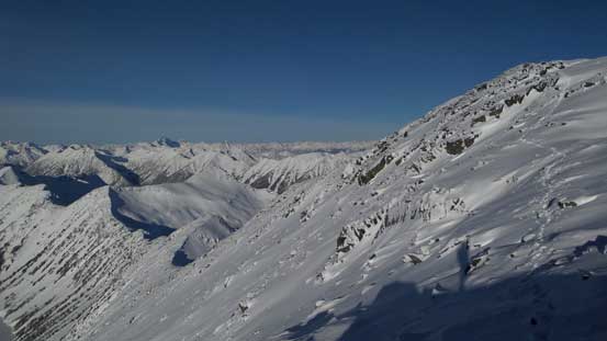Looking sideways across the true summit's face