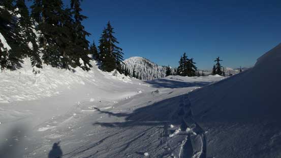 Starting the traverse due south, looking back. 