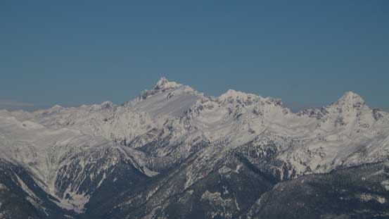 A closer look at Mt. Dione/Mt. Tantalus massif with Serratus and Alpha to its right