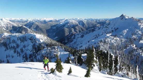 Coming up towards a bench with magnificent views behind.