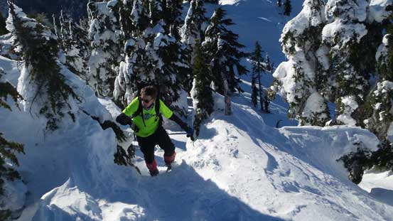 Al stemming up the final push - a mini couloir feature.