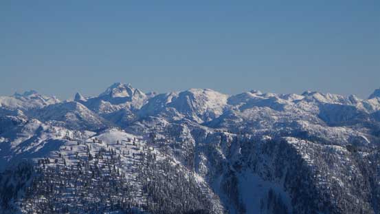 The Five Fingers and Obelisk Peak with Mt. Judge Howay blended behind in the background.