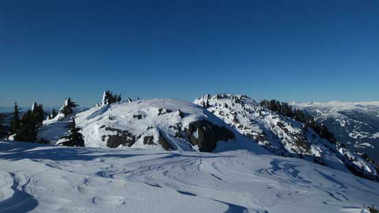 Looking ahead to the traverse over a series of false summit bumps
