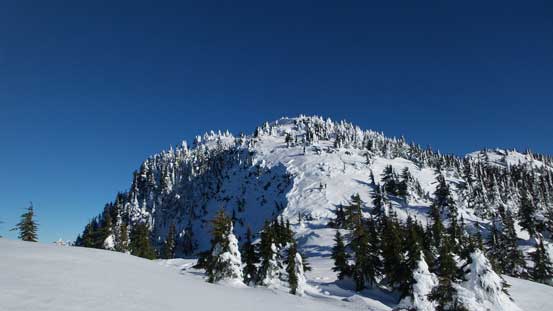 Looking back at some of the steep terrain we just descended.