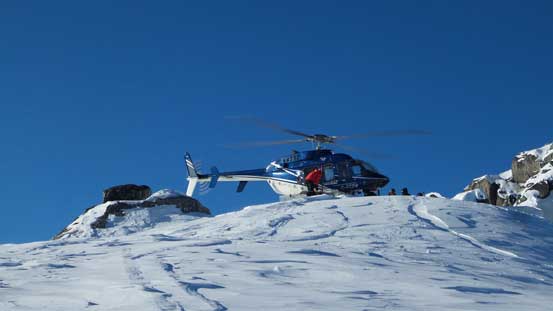 A chopper landing. This is an area popular for heli-skiing companies