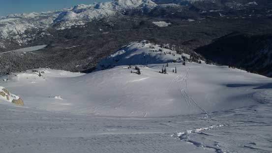 Plunging down one of the few steep slopes on the E. Ridge