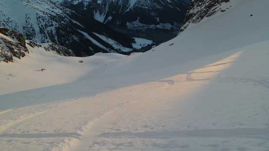 Looking down from halfway up the Armchair Gl. 