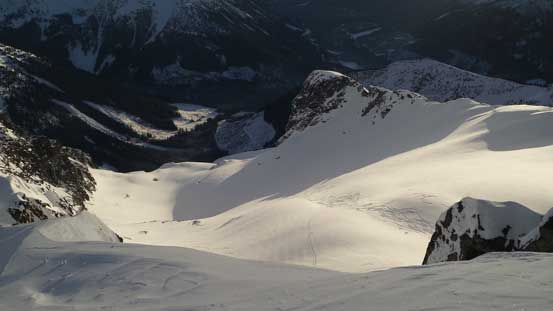 Looking down at Armchair Glacier