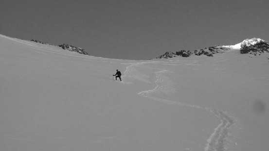 The slope leading down to Phalanx Glacier was steep...
