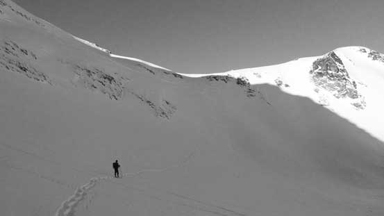 Looking back at the steep slope we just descended