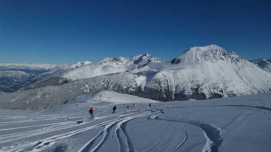 That group of heli-skiers enjoying their morning run down Phalanx Glacier