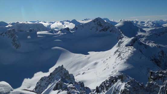 Looking towards The Spearhead and where the other skiers all came from