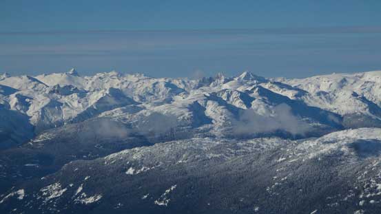 Lots of rugged peaks in this picture including Ashlu Mountain (left skyline) and Mt. Cayley