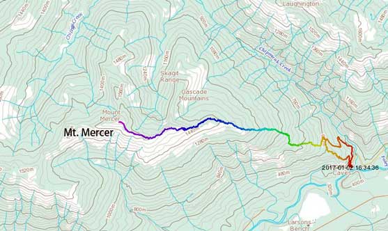 Mt. Mercer ascent route via East Ridge