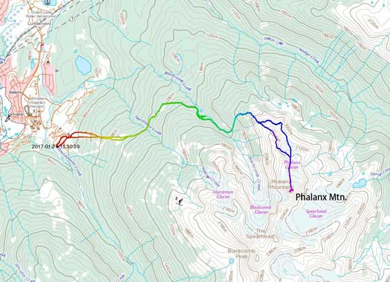 Phalanx Mountain ascent route via NW Flanks