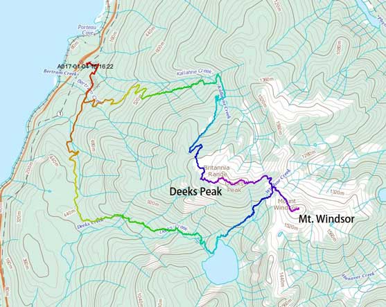 Mt. Windsor and Deeks Peak loop traverse route
