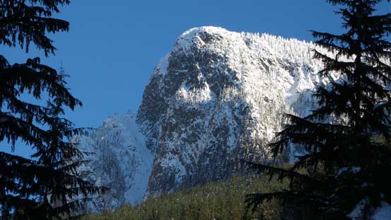 This picture shows the lower route - the ramp itself, and Mt. Harvey the bulk mass