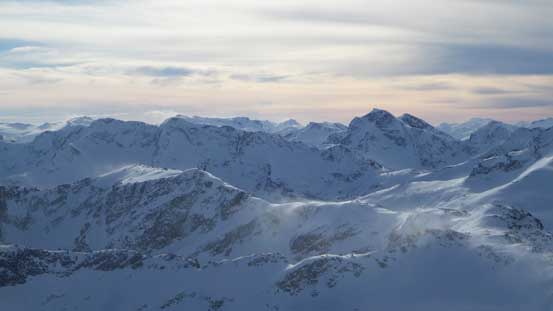 Meditation Mountain with other peaks along Stein Divide on the left skyline