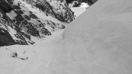 Looking down from just above a thin and icy spot