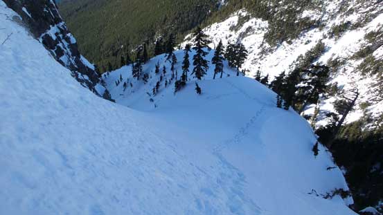Looking down from partway up this pitch. It's much steeper than looked in this picture.