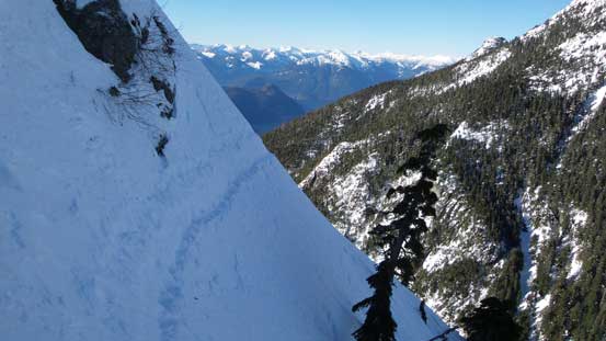 This is that infamous traverse, which is actually less steep than the previous pitch.