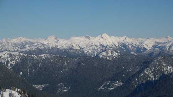 Meslilloet Mountain right of center, behind poking on left skyline is Old Pierre Mountain