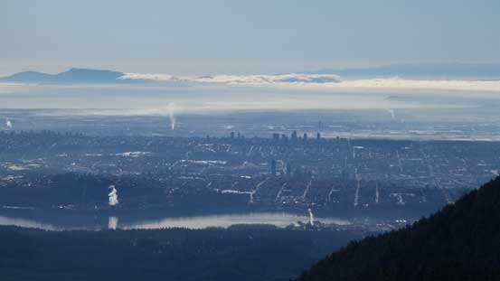 A zoomed-in view looking back towards the Greater Vancouver