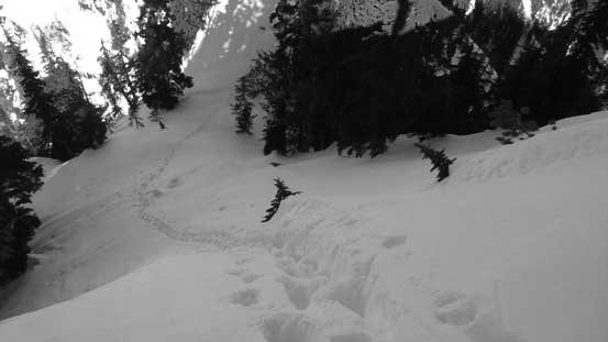 Climbing back up the upper steep pitch