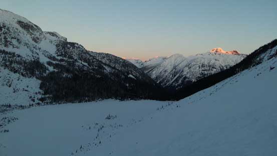 Another shot looking back at the upper Joffre Lake and the morning horizon 