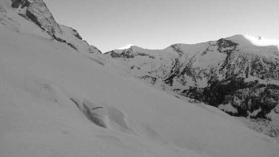 Here I reached the toe of the glacier. Looking sideways across towards Mt. Taylor