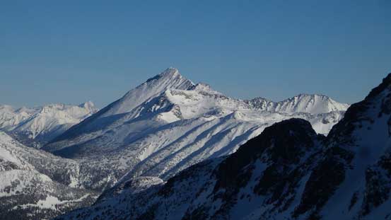 A zoomed-in shot looking at the distant Mt. Marriott 