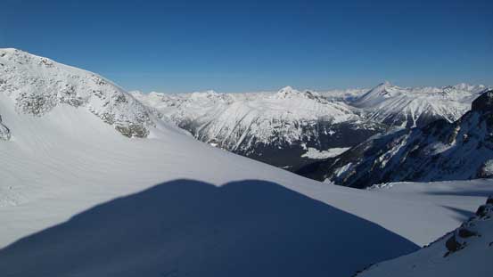 Looking back down at the shoulder of Slalok Mountain