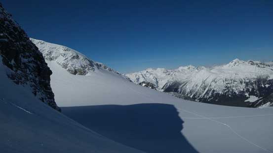 Skirting around Mt. Spetch while looking back at Slalok Mountain
