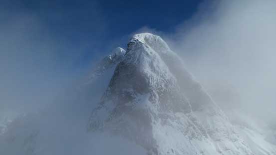 Mists blowing in making Mt. Matier look even bigger