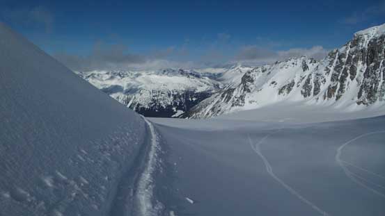Down to M/H col now, ahead is the glacier plod