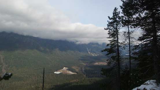 Looking up the Seymour River valley. The Needles should be on left but in clouds