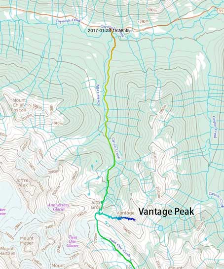 Vantage Peak ascent route. 